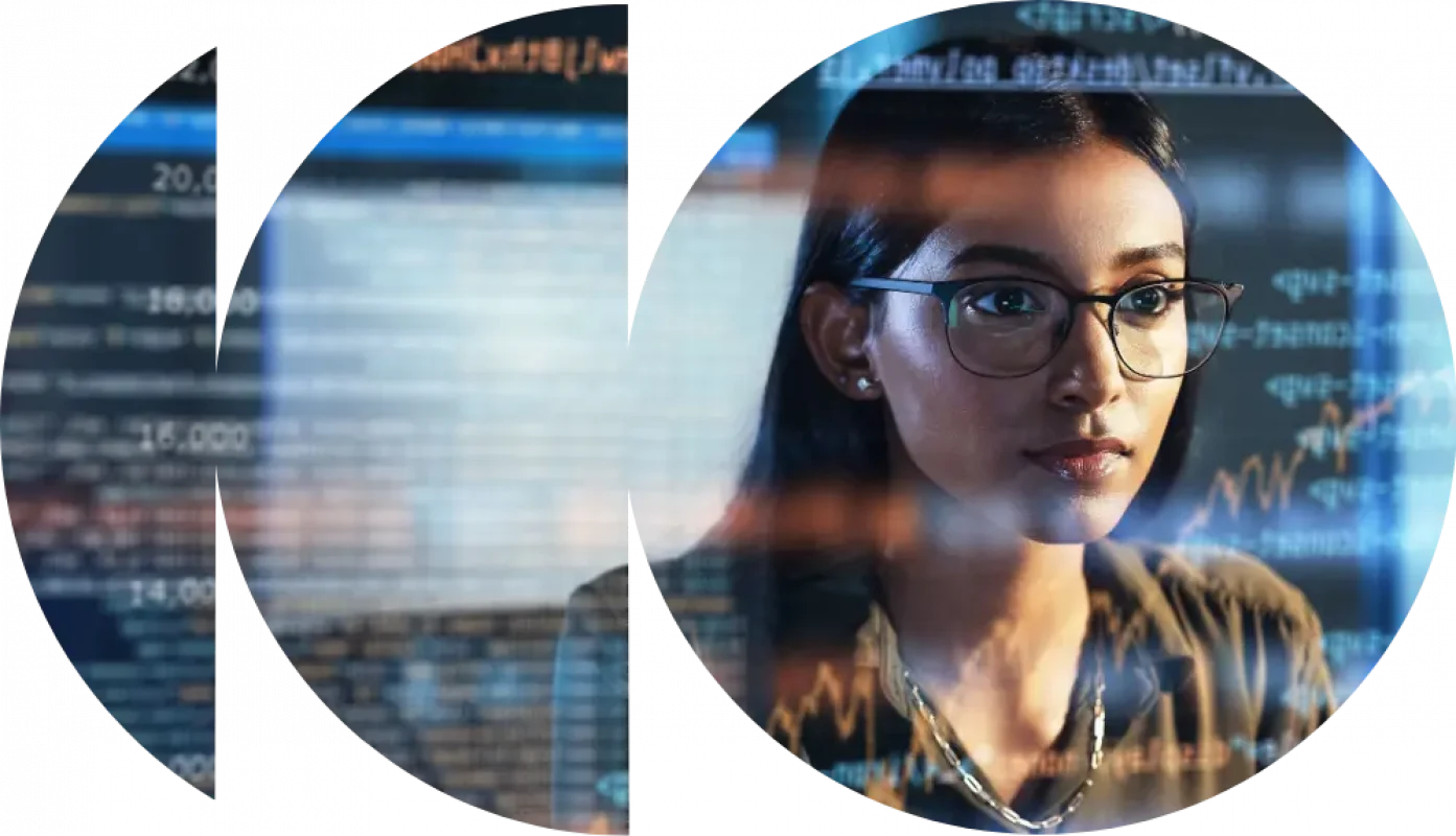 Woman software engineer working on code and data analytics hologram, symbolizing burnout risk and the importance of resilience in technology roles